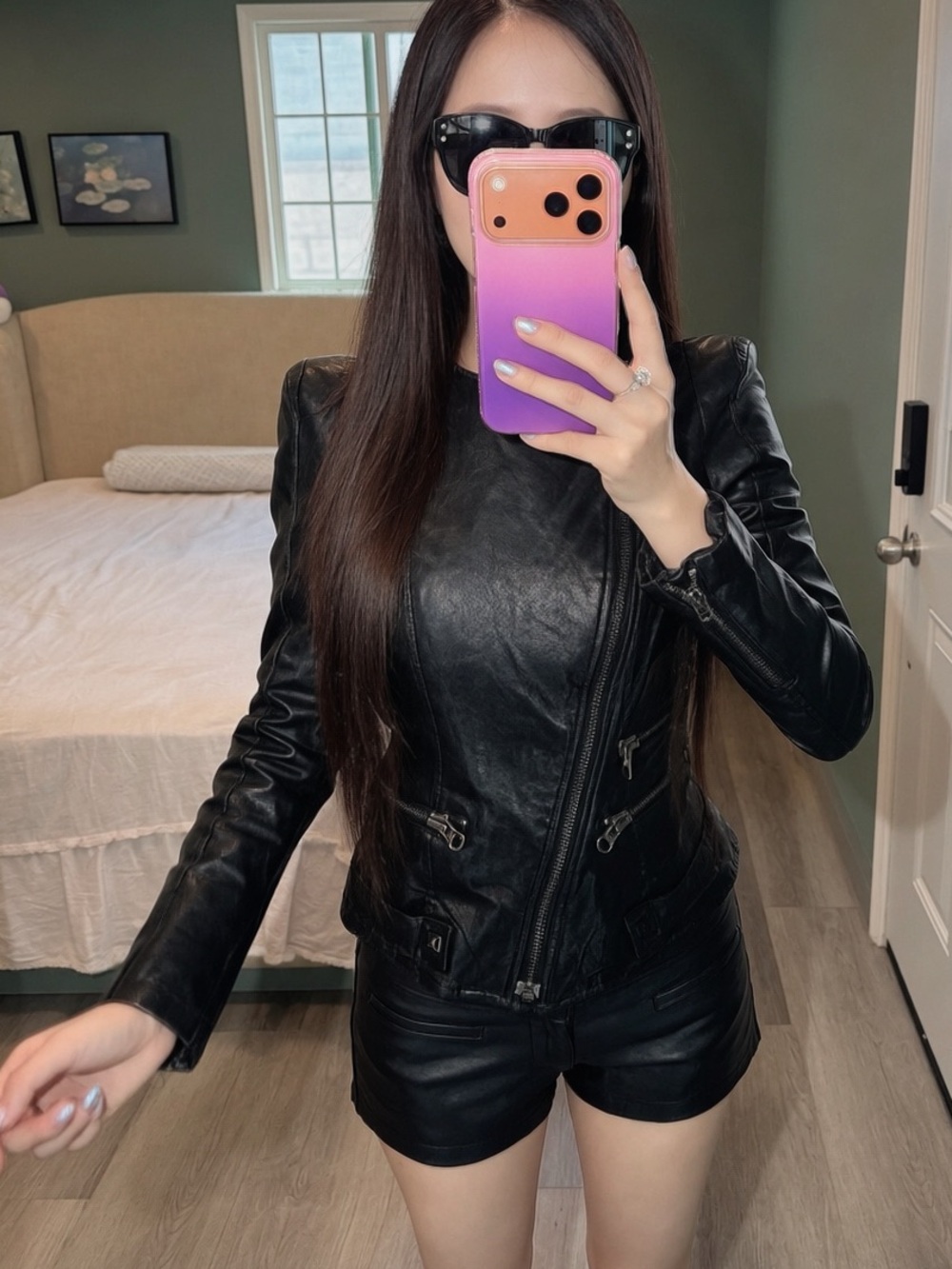 Vintage Black Lamb Leather Fitted Asymmetric Moto Jacket XS/S